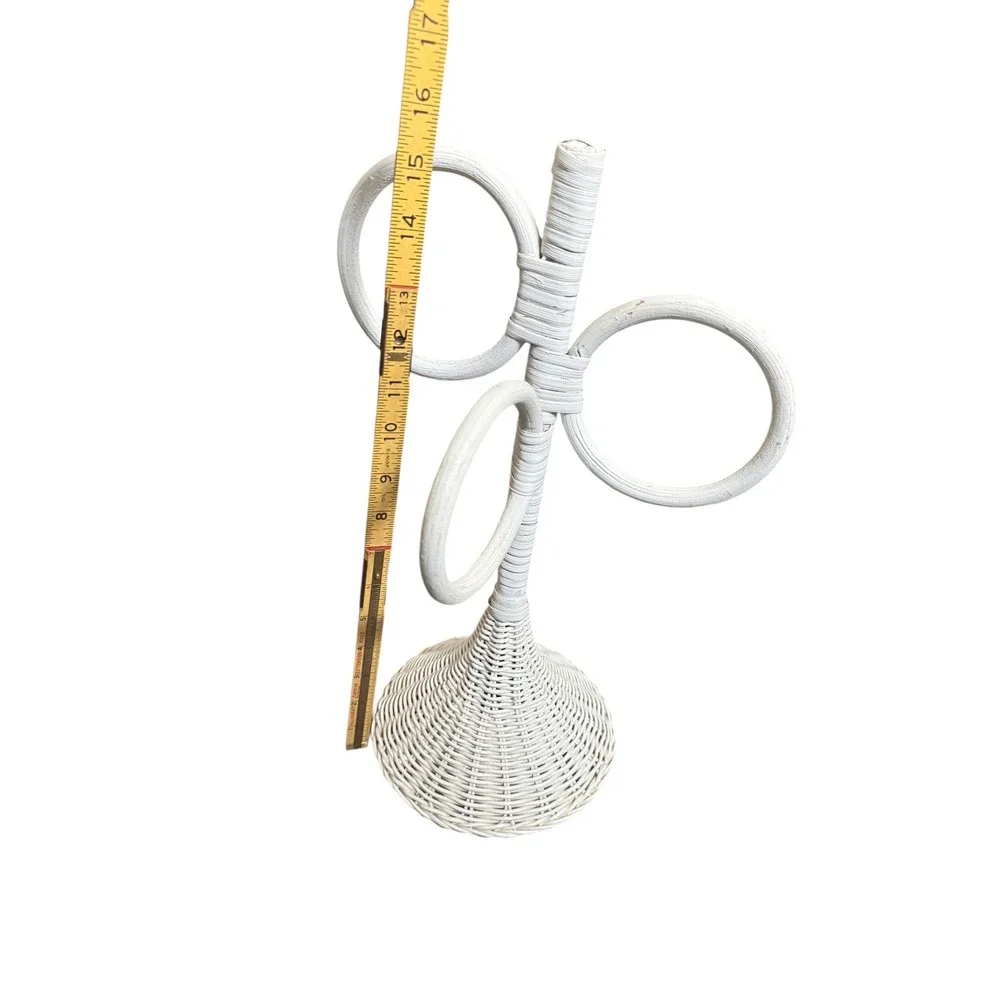 Vintage White Wicker Towel Holder 3-Ring Rack Shabby Chic Coastal Cottagecore